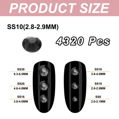 Produktbild von 4320 Stš¹ck SS10 Runde Flatback Kristall 2,8-2,9mm Glas Strasssteine Diamanten fš¹r DIY Basteln Kleidung Schuhe Nagelkunst Dekoration, Schwarz