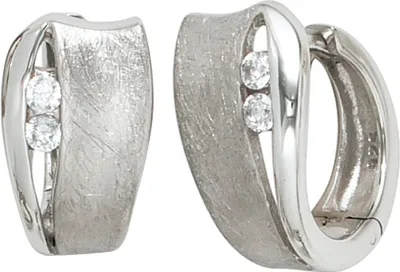 Produktbild von Creolen Creole 13,5mm 925 Silber mit 4 Zirkonia Klappmechanik Ohrschmuck