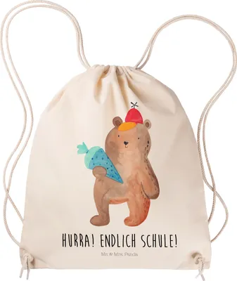 Produktbild von Mr. & Mrs. Panda Jutebeutel Bär Schultüte - Transparent - Geschenk, Turnbeutel, Beutel, Rucksack, wander, Schulbeginn, Einschulung, Erster Schultag, Grundschule, Teddy