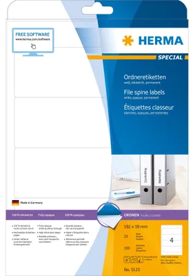 Obrázok produktu pre HERMA Special - Papier - matný - permanentne samolepiaci - perforovaný - biely - 192 x 59 mm 100 štítkov (25 listov x 4)