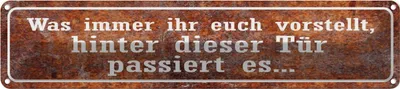 Produktbild von vianmo Blechschild 10x46 cm hinter dieser Tür passiert es Dekoration Spruch Zitat