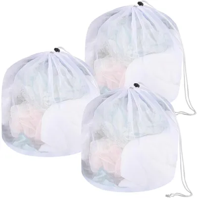 Productafbeelding van 3 waszakken van 40x50 cm met koordstopper, fijnmazig