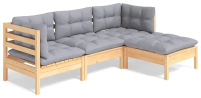 Obrázek produktu pro vidaXL 4dílná zahradní lounge souprava s šedými polštáři Borovicové dřevo