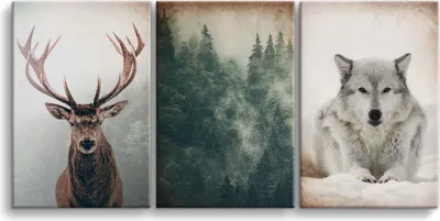 Produktbild von Wandbild Wanddeko Wald auf Leinwand - ökologische Tinte, Wasserfest - 3 Teilig 90x180 cm Leinwandbilder für wohnzimmer, schlafzimmer