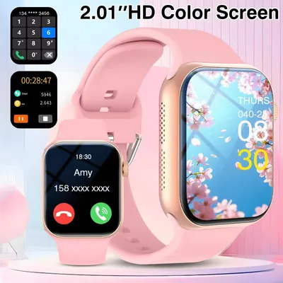 Produktbild von Smartwatch mit Bluetooth-Anruffunktion, HD-Display, Drehkrone, Herzfrequenz- und Schlafmessung – Pink