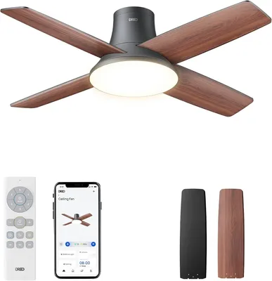 Produktbild von DREO Deckenventilator mit Licht bietet zwölf Geschwindigkeiten, drei Modi und einen leisen Gleichstrommotor. Einfache Montage, dimmbares LED, Fernbedi