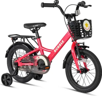 Obrázok produktu pre Glerc Bubble 12-palcový detský bicykel pre deti od 1 do 4 rokov, s košíkom, stabilizátormi, nosičom batožiny, ružový.