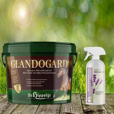 Produktbild von St. Hippolyt Glandogard 3,75 kg + Relax Biocare Mückenmilch 500 ml