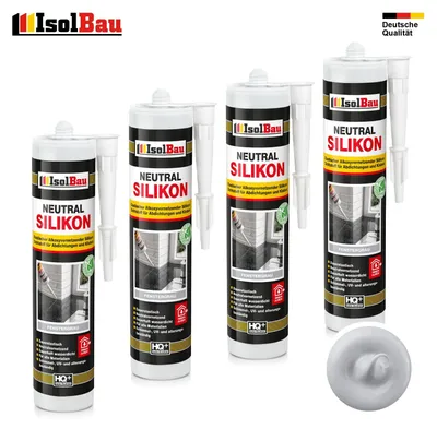 Isolbau Neutralsilikon 4 x 300 ml Fenstergrau Natursteinsilikon Dichtstoff Fugen