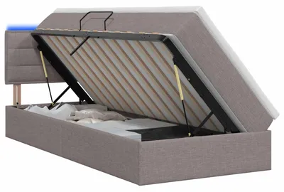 Image de Lit coffre LED vidaXL avec matelas, taupe, 90 x 200 cm, tissu