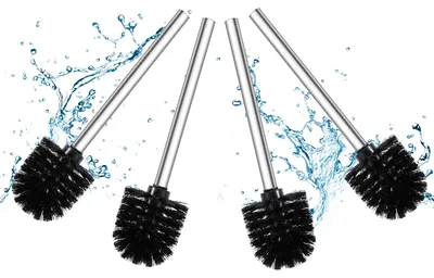 Image de Brosses de toilettes noires, Ø 6,5 cm, lot de 4 avec manches en acier inoxydable, brosses de toilettes noires pour la salle de bains, lot pratique de brosses de toilettes pour un nettoyage en profondeur des toilettes, brosses de toilettes en acier inoxydable