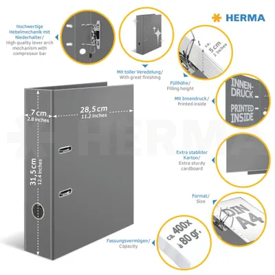 Produktbild von HERMA 20141, A4, Lagerung, Karton, Mehrfarbig, 7 cm, 1 Stück(e)