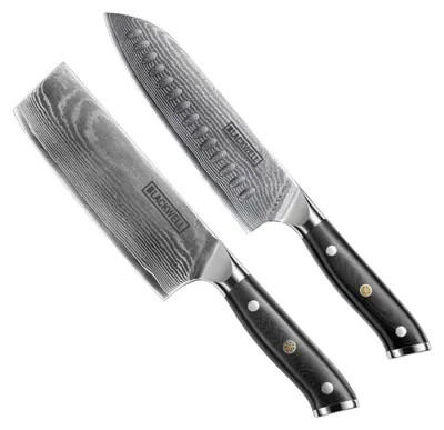 Immagine prodotto di Set di coltelli Blackwell (coltello Santoku + spelucchino / coltello Nakiri) - Stile giapponese - Acciaio Damasco 67 strati - VG10 - 2 pezzi