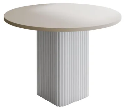 Productafbeelding van BETTSO Eettafel "CUBAN", rund, Ø 100 cm, kasjmier/wit, mat, voor 4 personen. Zuilvormige tafel met lamellenstructuur van metaal