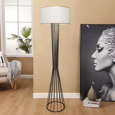 Produktbild von Opviq, Moderne Stehlampe aus 100% Metall, Höhe 155 cm, E27 Fassung (max. 40 W), weißer Stoffschirm (21 x 38 cm) | Elegantes, industrielles Design für jeden Raum.