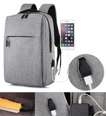 Produktbild von Rucksack mit USB Grau Oxford Stoff Laptop bis 17 Zoll
