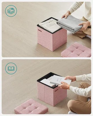 Produktbild von Famanu Sitzbank mit Stauraum, 30 cm, klappbare Sitzkiste, Aufbewahrungsbox, Fußbank, Pastellrosa