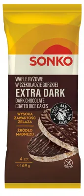 Produktbild von Sonko Reiswaffeln mit Zartbitterschokolade 64 % Kakao, 69 g