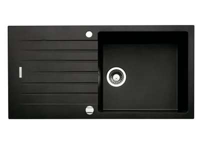 Produktbild von NABER Spüle ANGOLA 100L in NERO mit Drehexcentergarnitur verchromt / Auflagespüle / Einzelbecken / 60 cm Schrankbreite