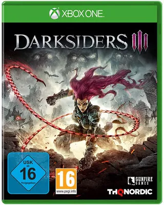 The image shows the front cover of a video game case for Darksiders III on Xbox One.