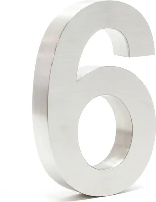 Zdjęcie produktu dla Numer domu Wiltec 6 Numer domu ze stali nierdzewnej w kolorze srebrnym o nowoczesnym designie 3D, wysokość 20 cm, czcionka Arial, odporny na rdzę i warunki atmosferyczne, z materiałem montażowym
