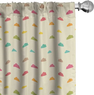 Image de ABAKUHAUS Rideaux colorés, voilages, vue météo, motifs enfantins répétitifs de nuages, ciel sur fond beige, 2 pièces 75 x 175 cm, multicolore