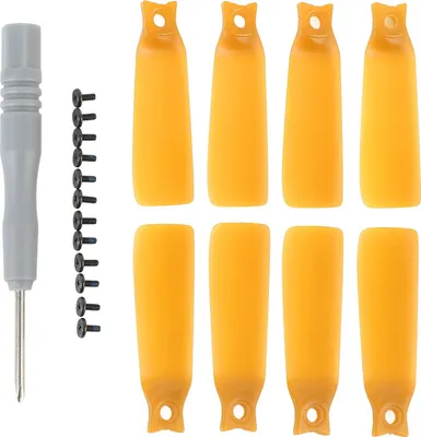 Imagen del producto de 8 hélices para drones, de bajo ruido y ligeras, color naranja, ideales para acrobacias