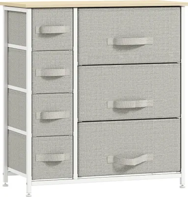 Produktbild von HOMCOM Kommode, Sideboard, 7 Stoffschubladen, Metallgestell, Hellgrau