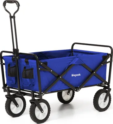 Produktbild von LifeGoods Bollerwagen - Faltbar - Drehbare Räder - 94L - 2 Positionen - 70KG Tragkraft - Blau