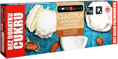 Obrázok produktu pre KOKOSOVÉ KOKOSY S KARAMELOM A ARAŠIDMI V MLIEKU BEZ PRIDANÉHO CUKRU 128 g - PURE&GOOD