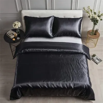 Produktbild von COZYOR Satin-Bettwäsche, mit verstecktem Reißverschluss, 155x200cm+80x80cm, schwarz