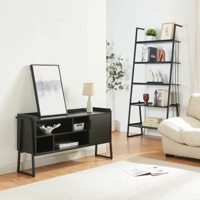 Produktbild von Möbelset ‘Storfjord’ 2-tlg. 1x Leiterregal und 1x TV Schrank Metall Schwarz