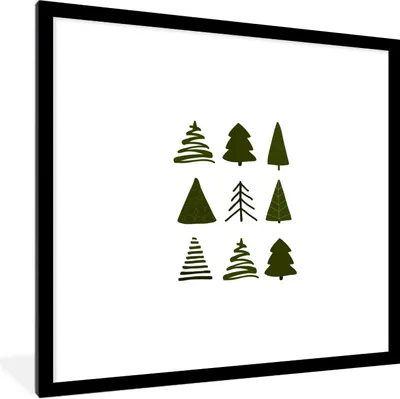 Produktbild von MuchoWow® Gerahmtes Poster Weihnachtsbäume - Weiß - Muster 40x40 cm - Poster mit Schwarzem Bilderrahmen Wandposter Rahmen Foto Bilder - Poster - Plakat im Rahmen
