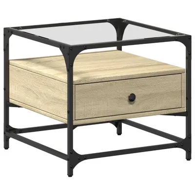 Immagine prodotto di Tavolino con Piano in Vetro Rovere Sonoma 50x50x45 cm Acciaio
