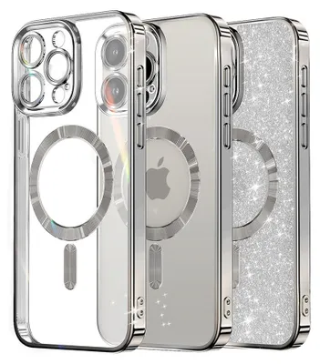Produktbild von Techsuit Luxury Glitter Back Cover Hülle mit MagSafe für Apple iPhone 15 Pro - Silber