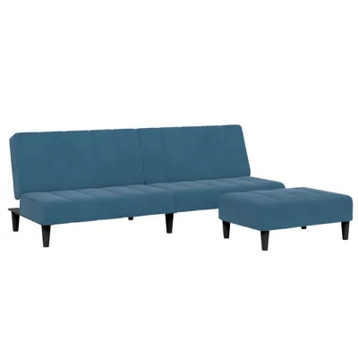 Productafbeelding van Slaapbank voor 2 personen met voetenbank, blauw, fluweel