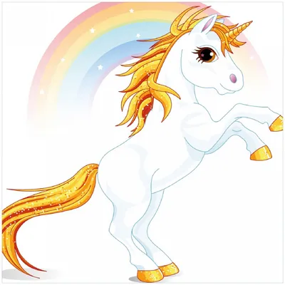 Produktbild von Wallario Premium Glasbild, freischwebende Optik, kräftige Farben, Größe 30 x 30 cm Motiv Weißes Einhorn vor einem Regenbogen