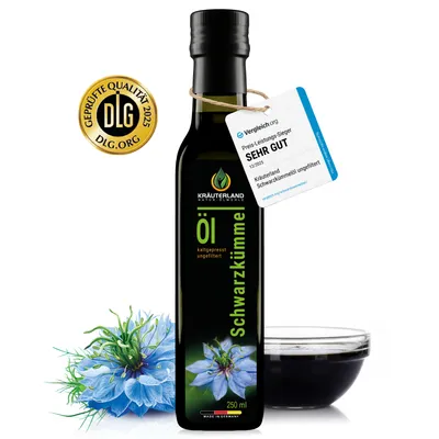 Produktbild von Kräuterland Premium Schwarzkümmelöl 250ml ungefiltert, kaltgepresst