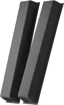 Two dark-colored, rectangular objects with beveled edges, arranged diagonally.