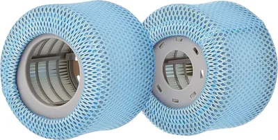 Two blue filter cartridges with gray connectors are shown against a white background.
