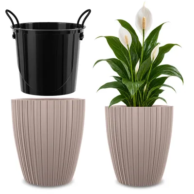 Imagen del producto de Macetas de sobrecubierta KADAX, diámetro 47 cm, con maceta interior, maceta redonda de plástico, maceta para plantas para interior y exterior, maceta decorativa (beige)