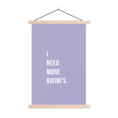 Produktbild von MuchoWow® Textilposter Ich brauche mehr Bikinis - Lila - Zitat 40x60 cm mit holzfarbenen Rahmen - Poster