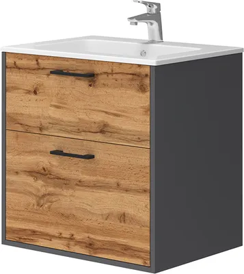 Produktbild von Waschbeckenunterschrank Vicco Lanco Anthrazit/Goldkraft Eiche 60 x 60 cm 2-teilig, Model 54271
