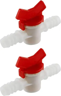 Productafbeelding van Set van 2 witte stalen kogelkranen met bedieningsknop, aansluiting voor ventiel, tuinspoelregelklep, druppelirrigatiebuis