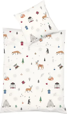 Produktbild von Fleuresse Mako-Satin Bettwäsche 135x200 Fuchs Hirsch Winter Bäume weiß 114324-09
