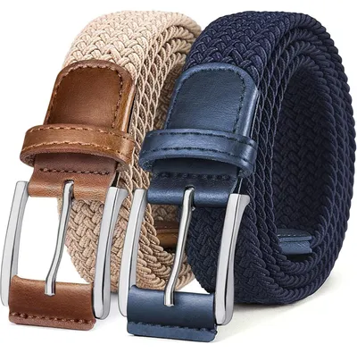 Immagine prodotto di Cintura intrecciata elastica, confezione da 2, per uomo e donna, cintura in tessuto intrecciata, elasticizzata, 35 mm, 125 cm, blu