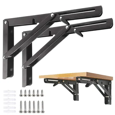 Produktbild von 2 Stück 400 mm Klappkonsole Schwerlast, Schwarz Klappkonsole Tisch Klappscharnier Klappregalhalterungen Regalträger Schwerlast für Bänke und Regale