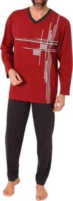 Produktbild von Normann Herren langarm Schlafanzug Pyjama mit eleganten Frontprint im zeitlosen Design ; rot , 52