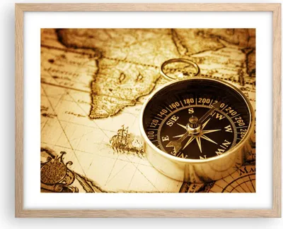 Produktbild von Gerahmtes Poster - Rahmen in heller Eiche - Kompass alt reisen Reise - 50x40 cm - Wand Bild - Wanddeko - Wandbilder - Wandposter - Bilderrahmen - Bilder - Kunstdruck - Wandbild - P2NAA50x40-2103