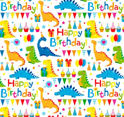 Produktbild von Geschenkpapier Röllchen 70x150 cm Happy Birthday Dinosaurier Kinderpapier